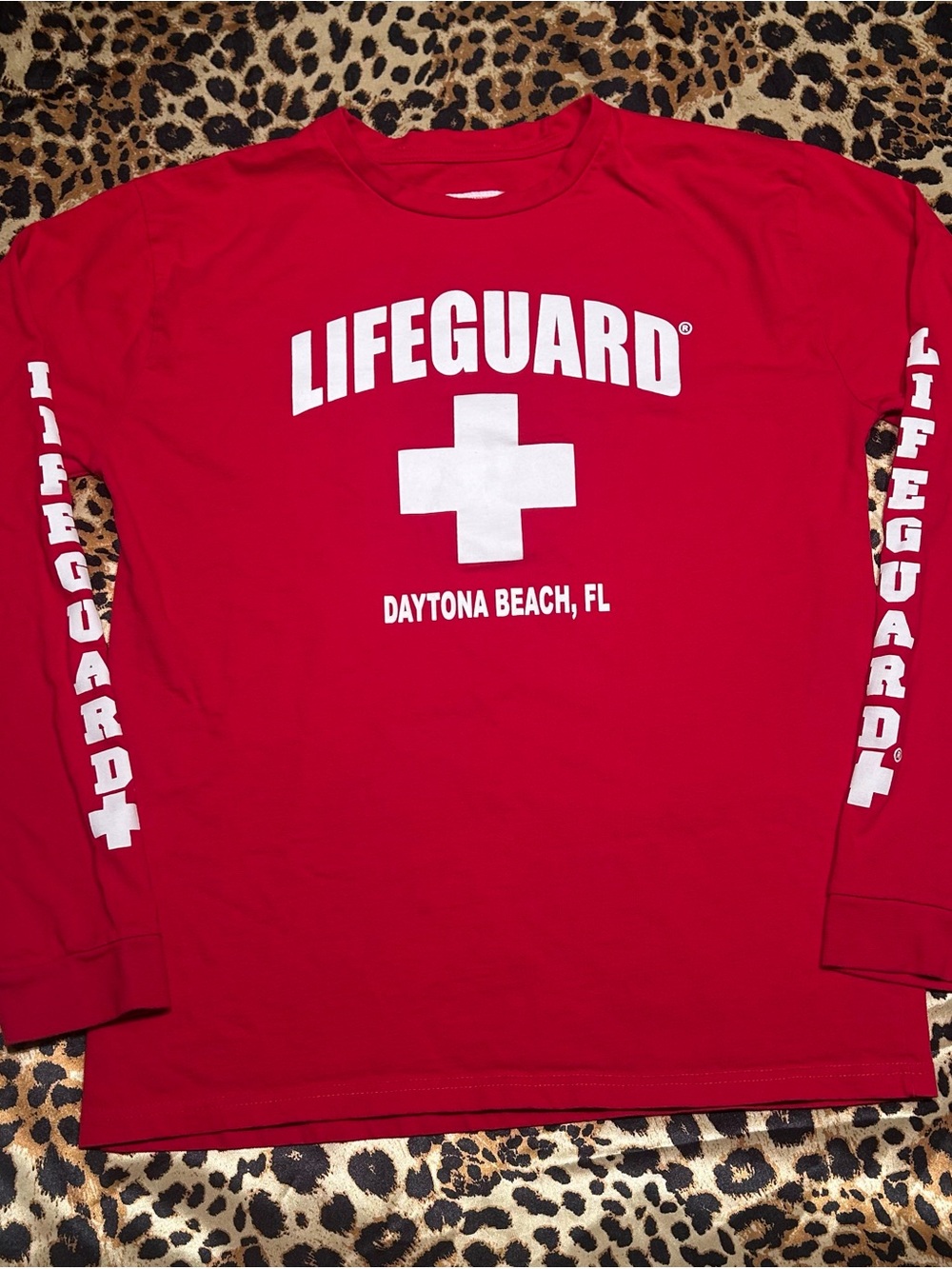 Red Daytona Beach Florida Lifeguard Long Sleeve T-Shirt